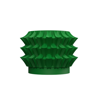 Pot décoratif Jori vert foncé, forme cylindrique ondulée avec texture nervurée et base ronde plate en matériau mat.