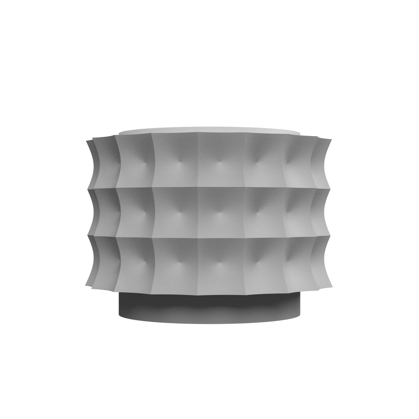 Pot décoratif gris clair en métal avec surface ondulée et structure géométrique moderne.