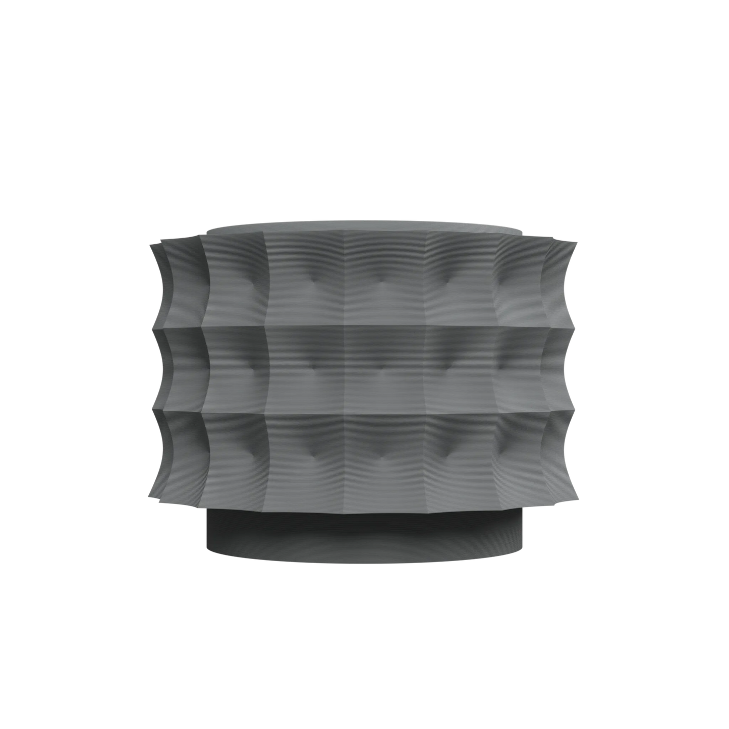 Pot décoratif gris anthracite avec surface ondulée en relief et base circulaire plate.