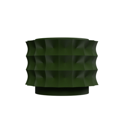 Pot décoratif moderne Kivern vert foncé avec surface en relief géométrique ondulée et base ronde stable.