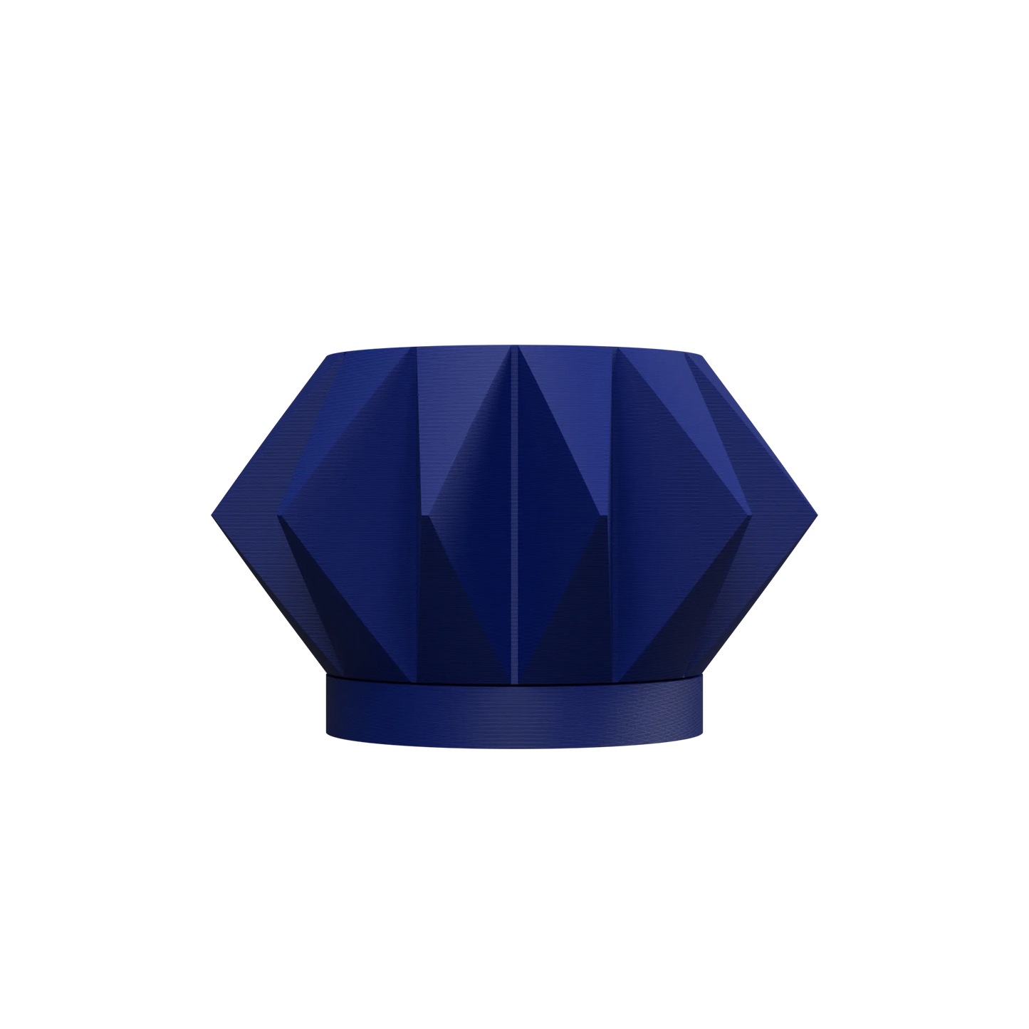 Pot décoratif bleu foncé en forme géométrique facettée avec base ronde, style moderne et anguleux.