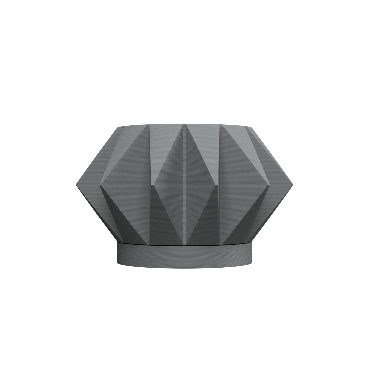 Pot décoratif gris anthracite en forme géométrique facettée avec base ronde solide.