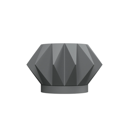 Pot décoratif gris anthracite en forme géométrique facettée avec base ronde solide.
