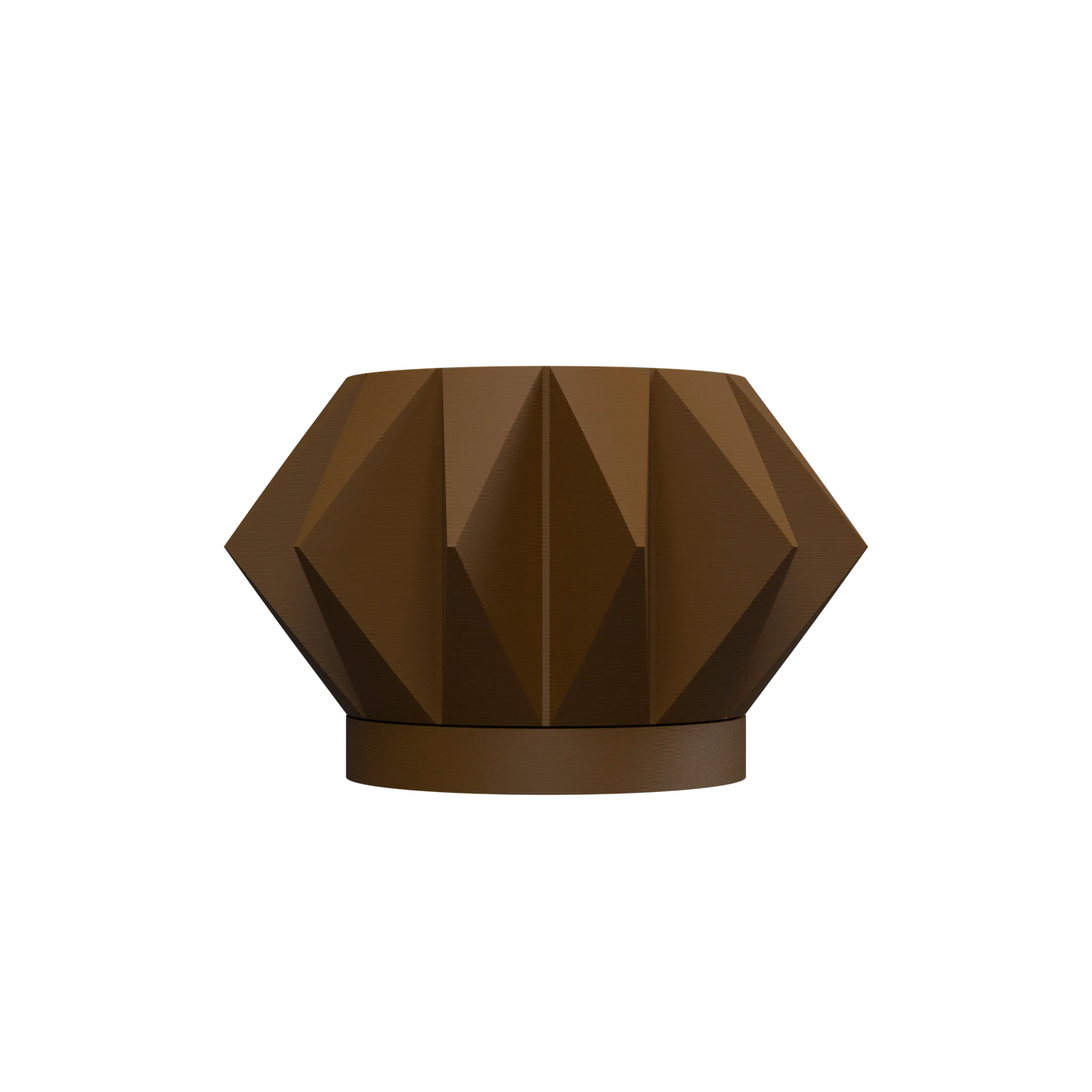 Pot décoratif brun mat en forme géométrique facettée avec base ronde, style moderne et minimaliste.