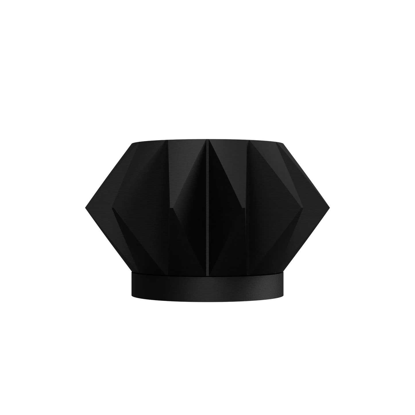 Pot décoratif noir mat en forme géométrique angulaire avec facettes prononcées et base circulaire lisse.