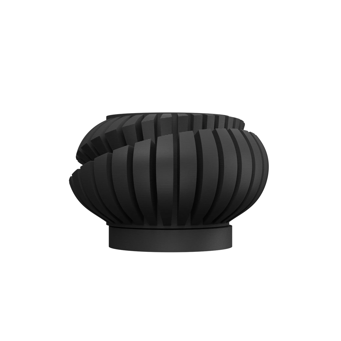 Pot décoratif Luxira noir mat en métal avec design moderne en lames incurvées, forme ronde et socle plat.