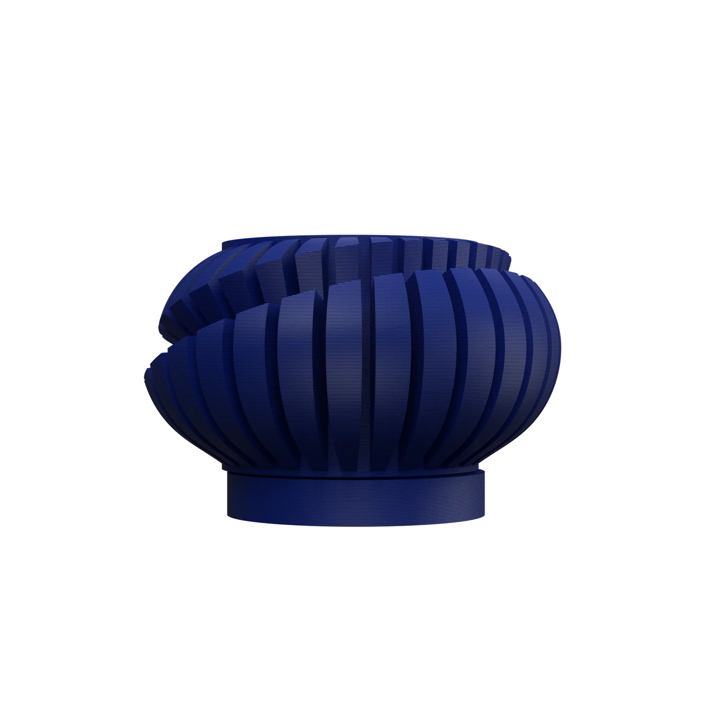 Pot décoratif Luxira de couleur bleu profond, design moderne avec bandes verticales espacées formant une silhouette arrondie