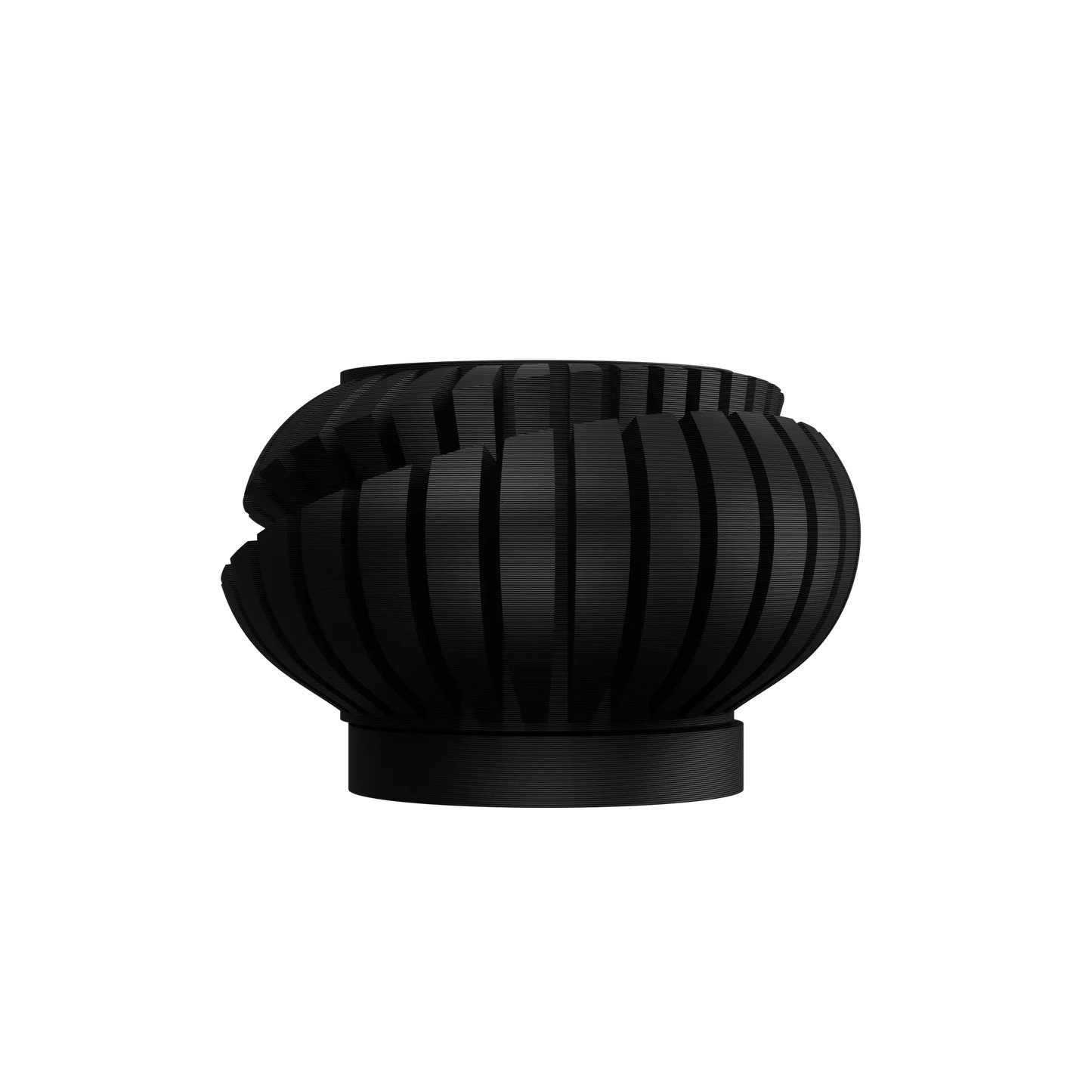 Pot décoratif rond noir mat avec lames verticales ajourées formant une structure ventilée moderne.