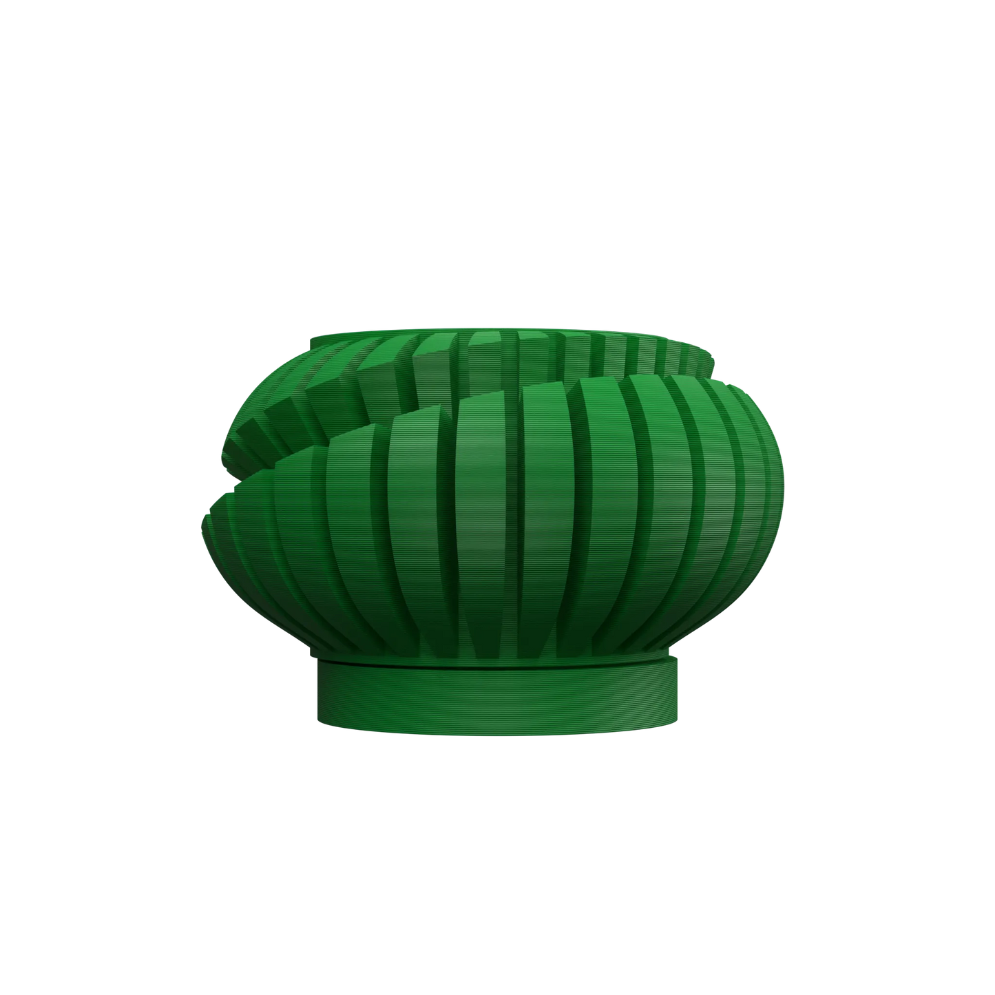 Pot décoratif vert foncé en plastique moderne, forme arrondie avec rainures verticales et base circulaire stable.