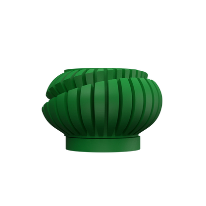 Pot décoratif vert foncé en plastique moderne, forme arrondie avec rainures verticales et base circulaire stable.