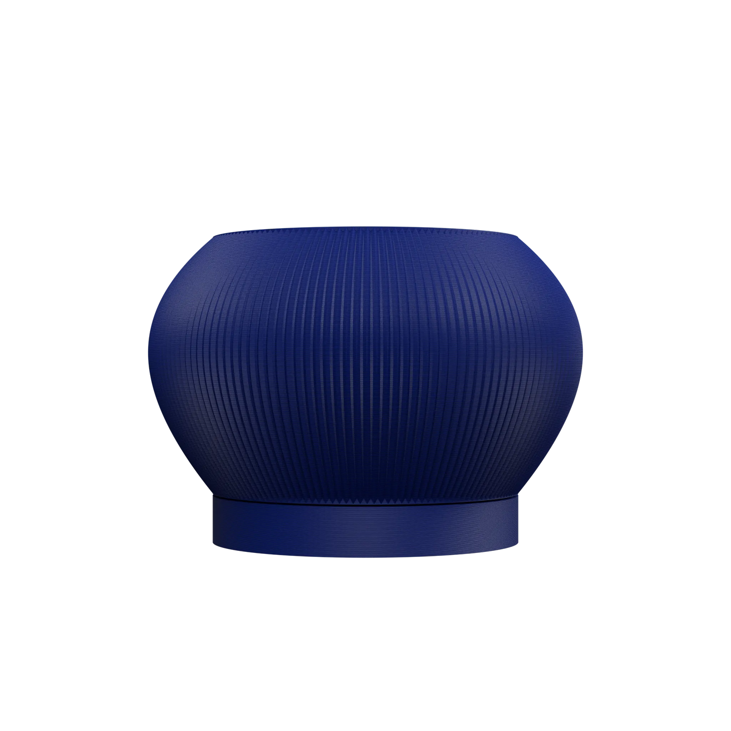 Pot décoratif moderne Melfi bleu nuit mat avec surface texturée en fines nervures verticales et base circulaire épaisse.