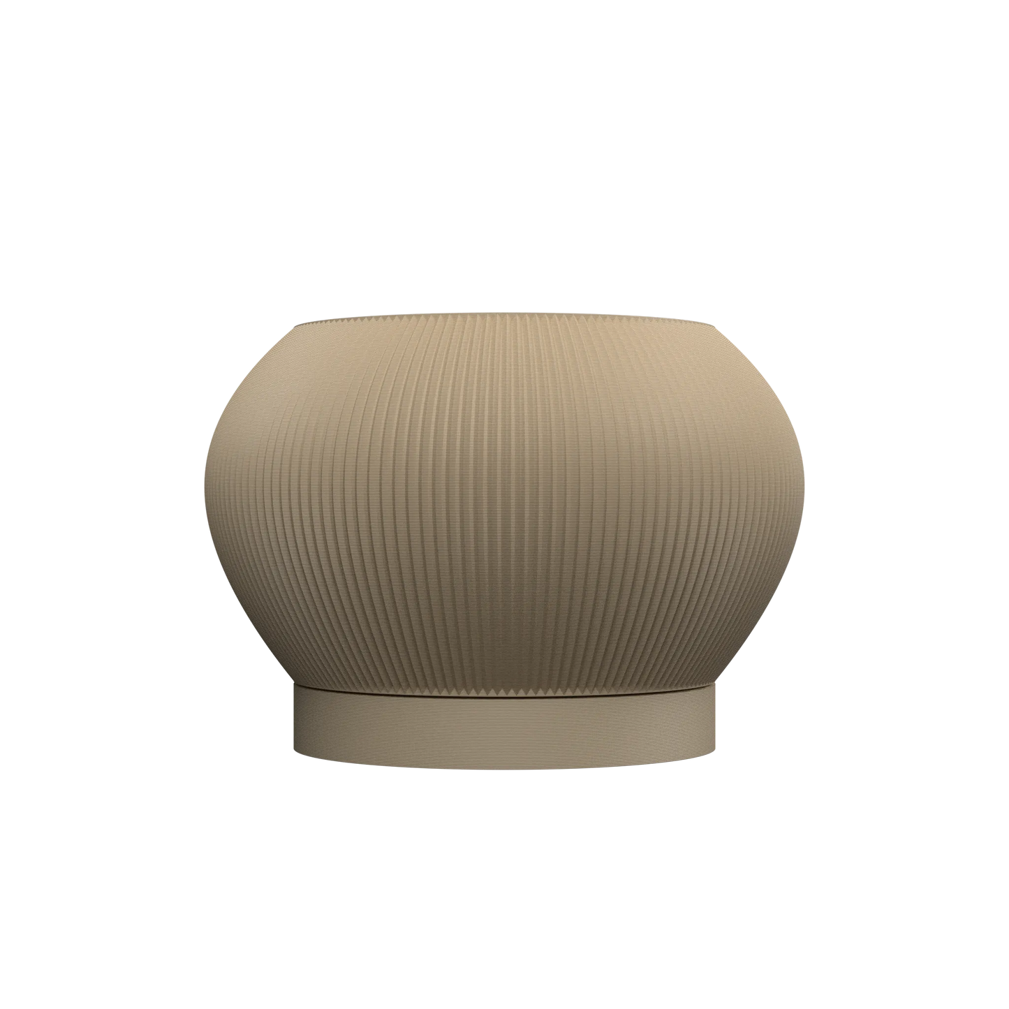 Pot décoratif beige clair en matériau texturé avec surface quadrillée et forme arrondie large sur base plate.