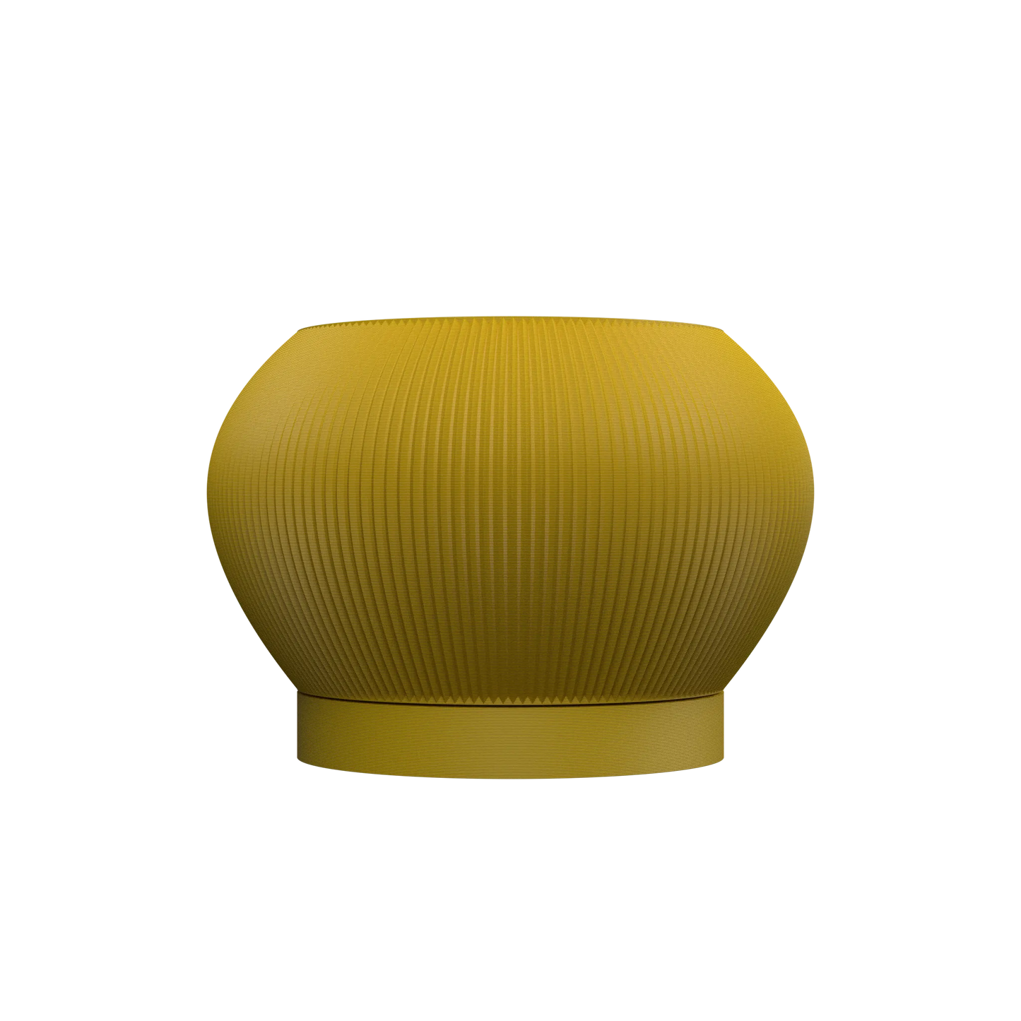 Pot décoratif jaune moutarde de forme ronde avec finition texturée en relief, base légèrement évasée.