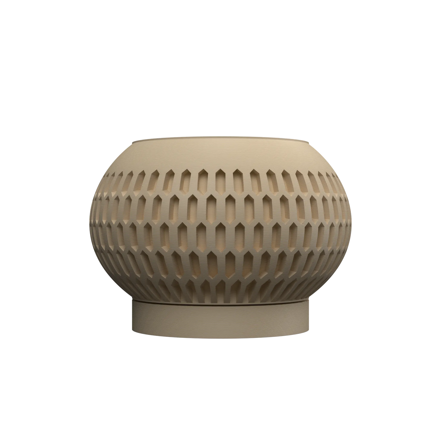 Pot décoratif Mervis beige en matériau durable avec motif géométrique contemporain ajouré et finition mate.