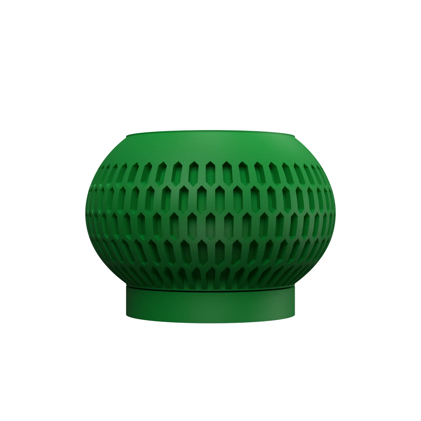 Pot décoratif Mervis vert forêt en matériau durable avec design contemporain perforé en relief.