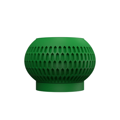 Pot décoratif Mervis vert forêt en matériau durable avec design contemporain perforé en relief.