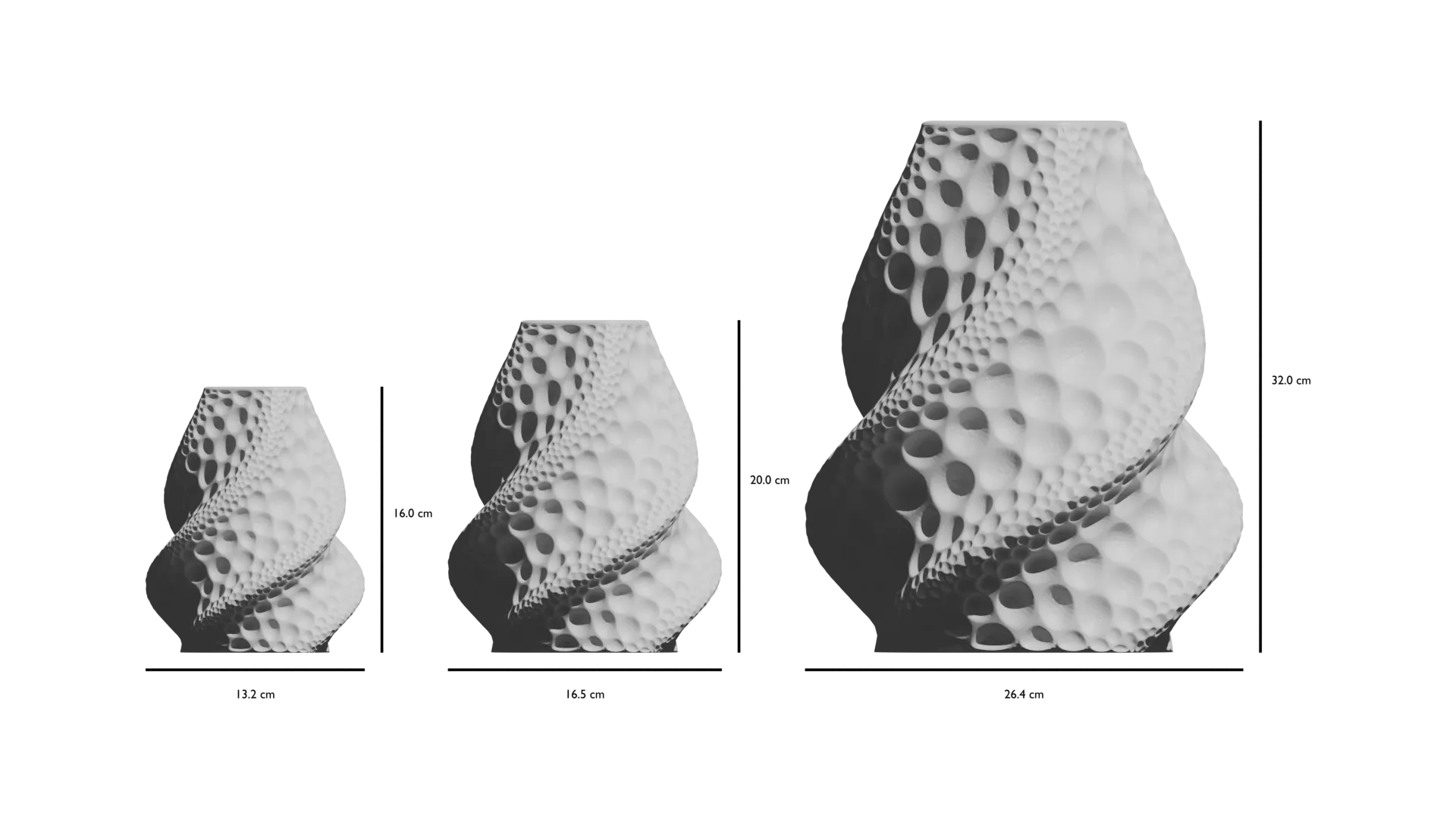 Vase blanc mat en forme de spirale avec surface texturée à motifs géométriques en relief.