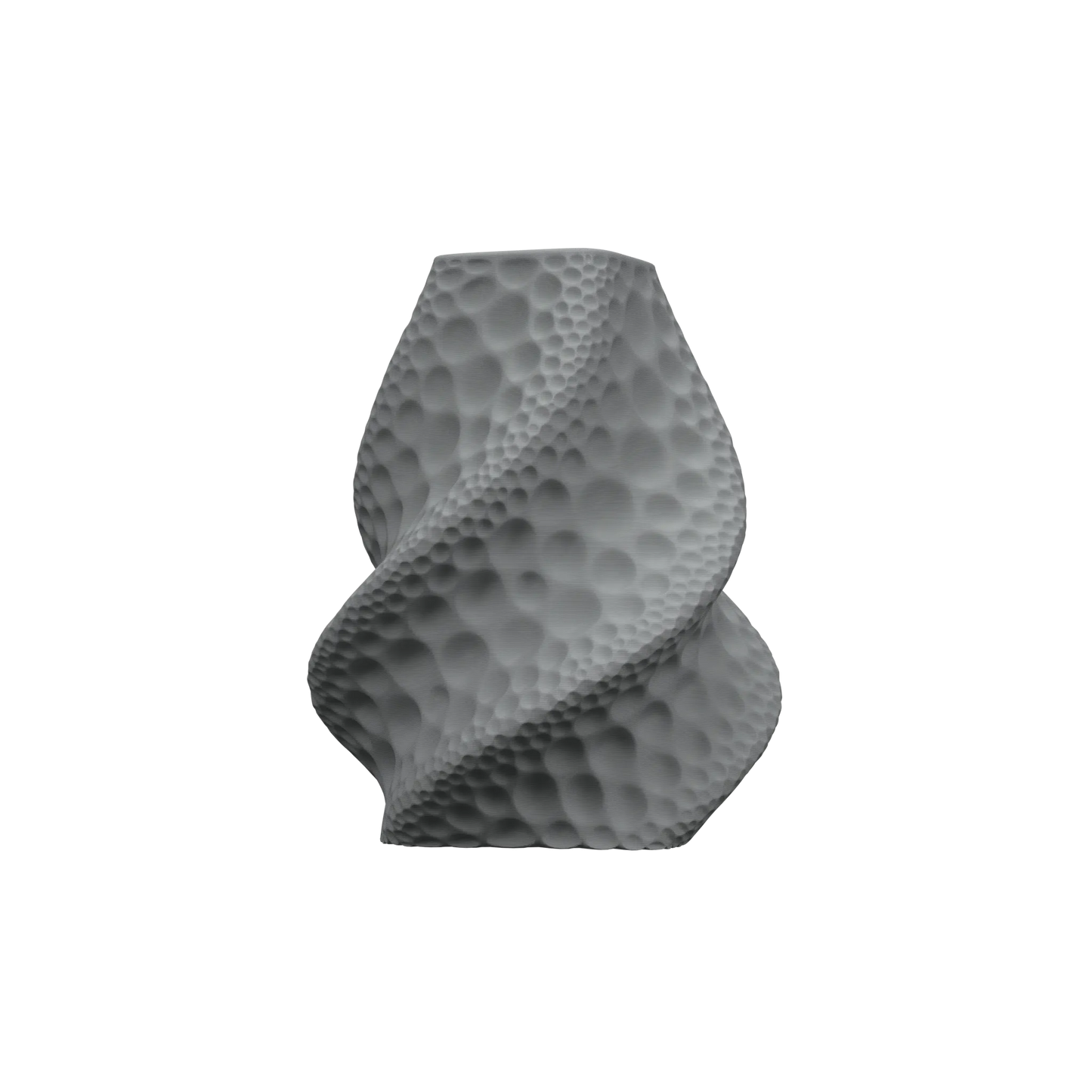 Vase gris mat en forme de spirale texturée avec motif alvéolé, design moderne et sculptural.