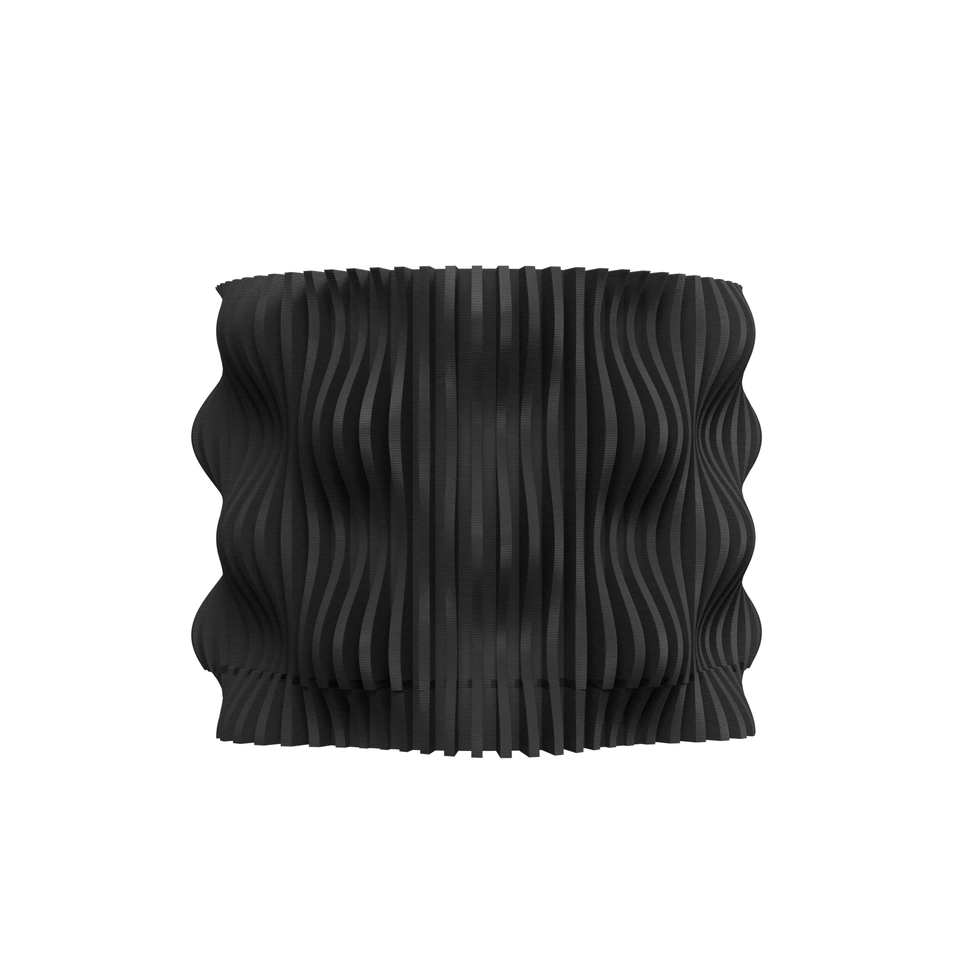 Pot décoratif anthracite en matériau durable avec design contemporain ondulé et relief texturé.