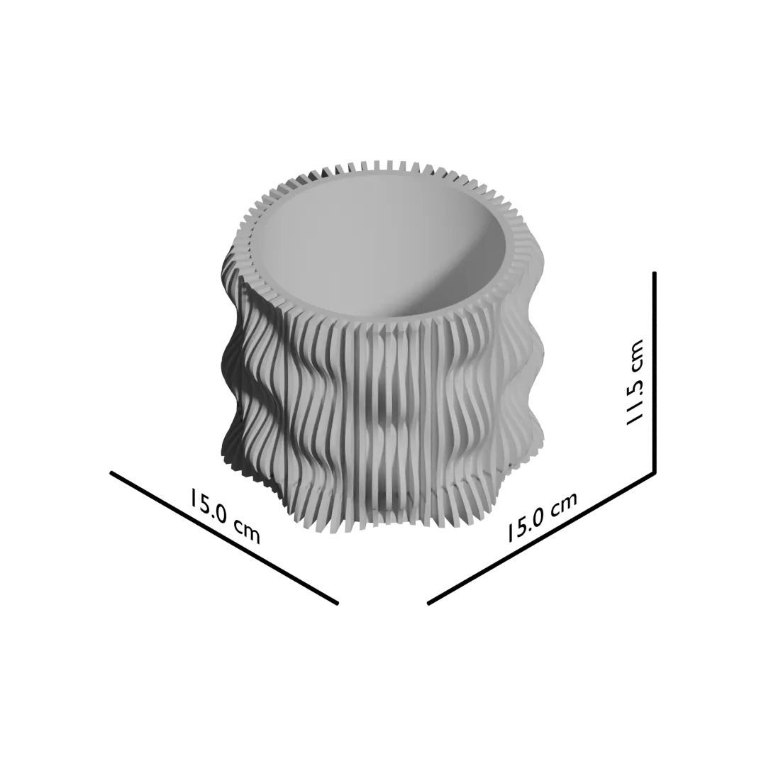 Pot décoratif anthracite en matériau durable avec un design contemporain ondulé et texturé.