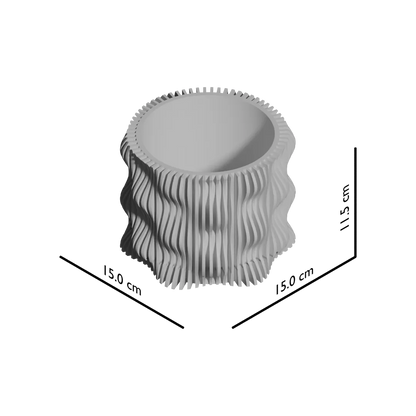 Pot décoratif anthracite en matériau durable avec un design contemporain ondulé et texturé.