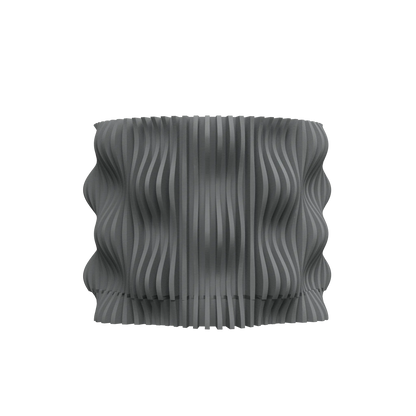 Pot décoratif anthracite en plastique durable avec design ondulé contemporain et texture texturée.