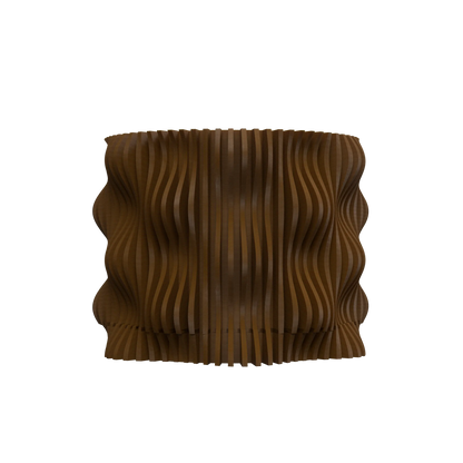 Pot décoratif Muxel marron en matériau durable avec design contemporain ondulé et structure ajourée.