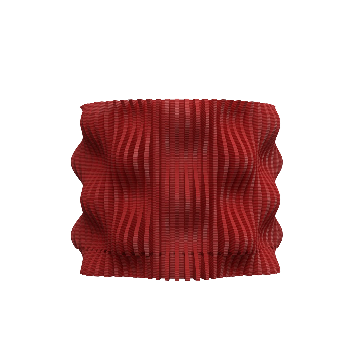 Pot décoratif rouge en matériau durable avec surface ondulée et design contemporain moderne.