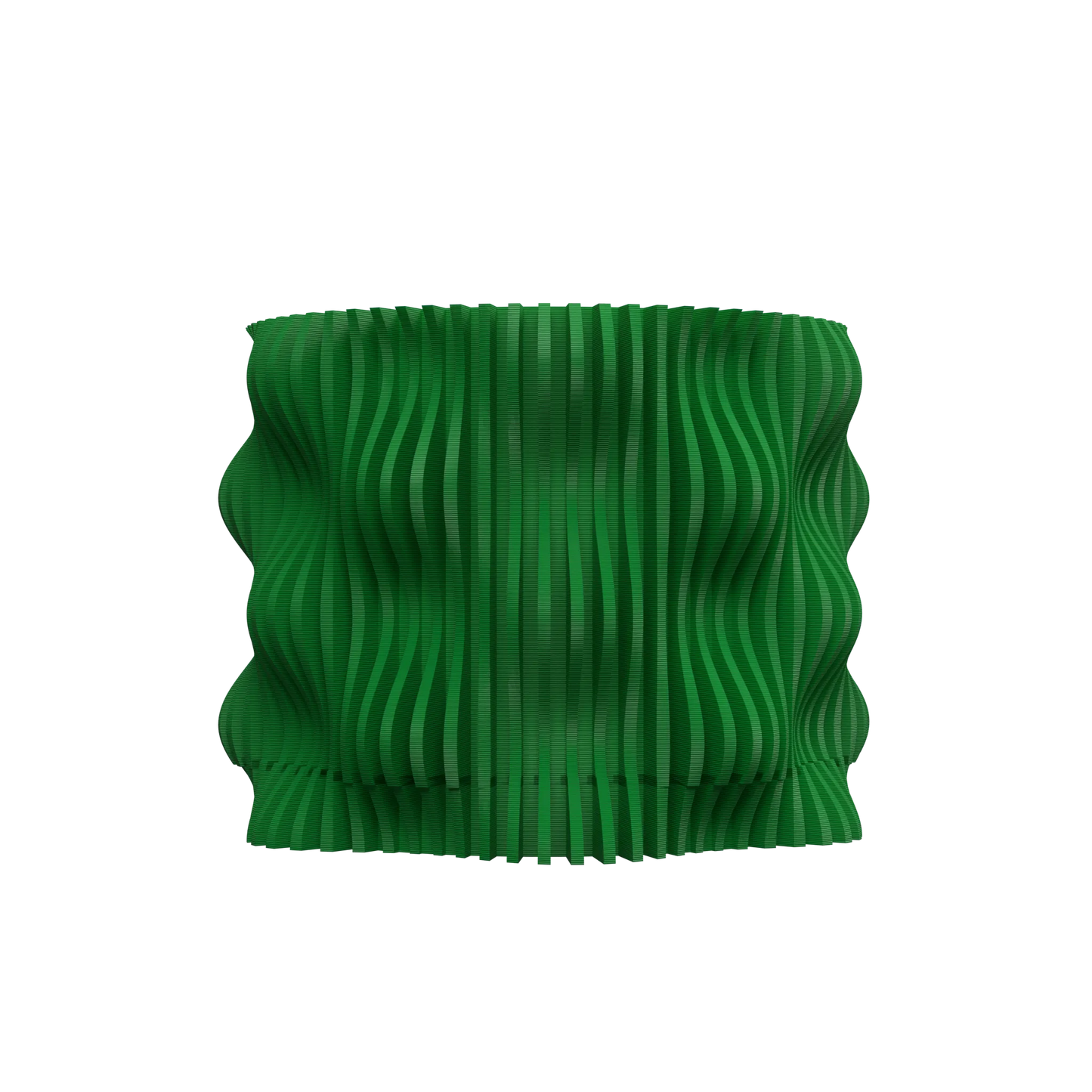 Pot décoratif vert forêt en matériau durable avec un design ondulé et contemporain.