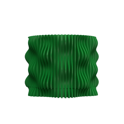 Pot décoratif vert forêt en matériau durable avec un design ondulé et contemporain.