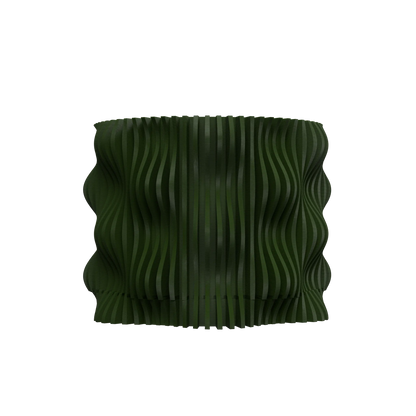 Pot décoratif vert forêt en matériau durable avec design contemporain ondulé texturé.