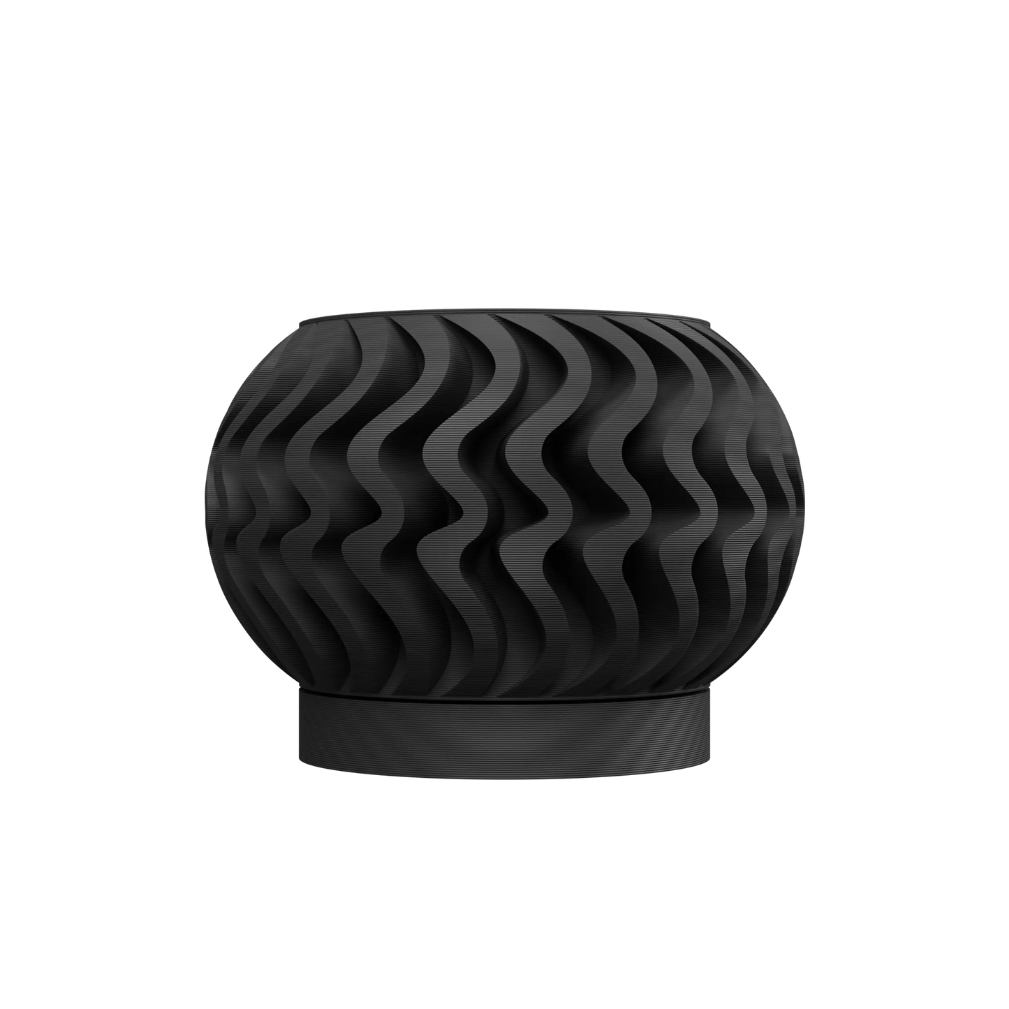 Pot décoratif anthracite en matériau durable avec design contemporain à surface ondulée et base ronde légère.