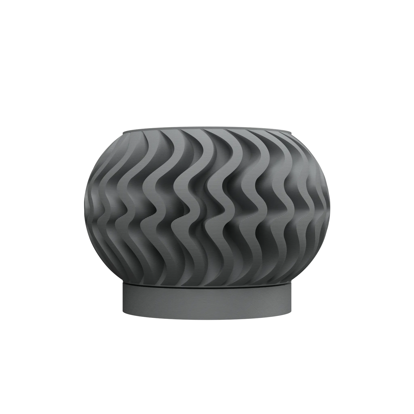 Pot décoratif anthracite en matériau durable avec design contemporain ondulé et forme arrondie compacte.