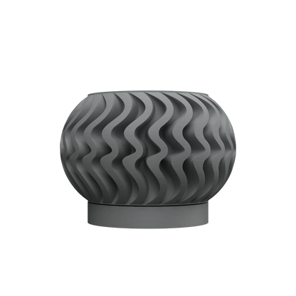 Pot décoratif anthracite en matériau durable avec design contemporain ondulé et forme arrondie compacte.