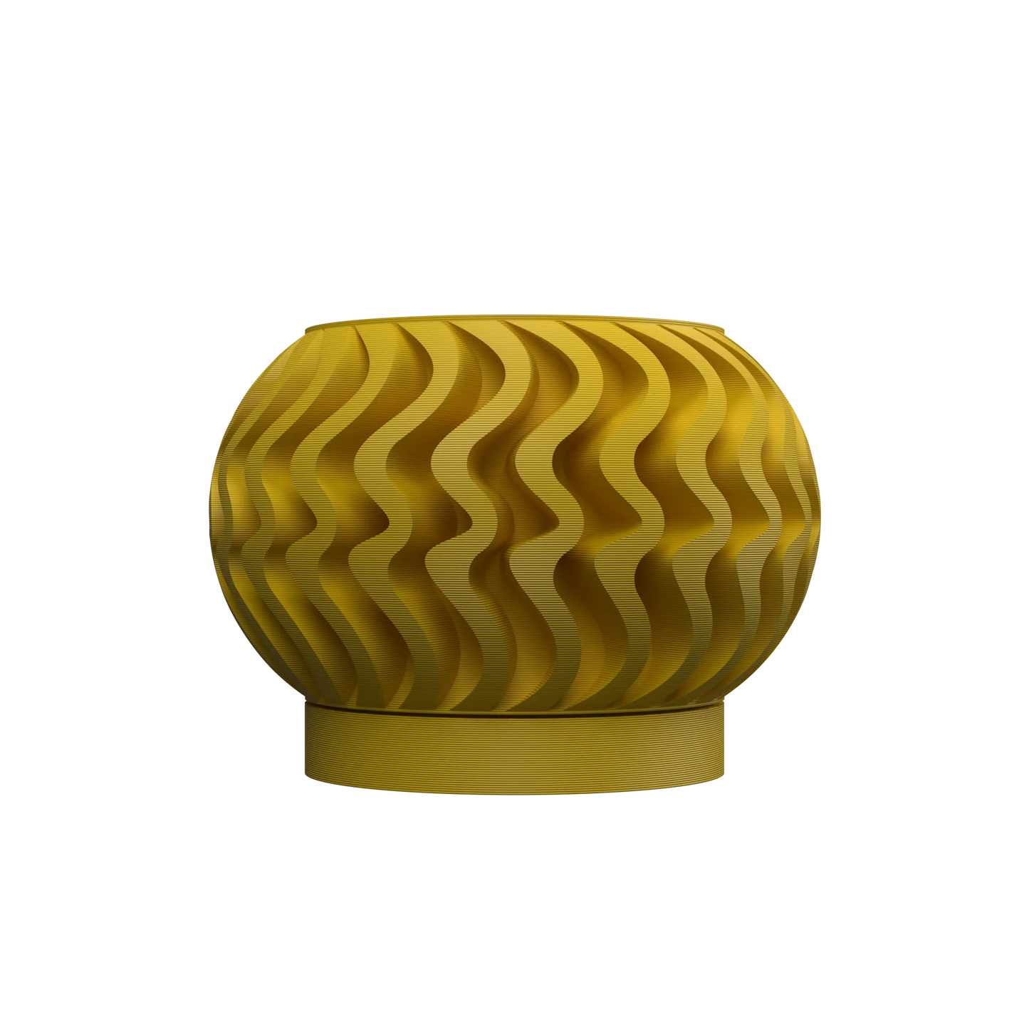 Pot décoratif jaune moutarde en matériau durable avec motifs ondulés en relief, design contemporain.