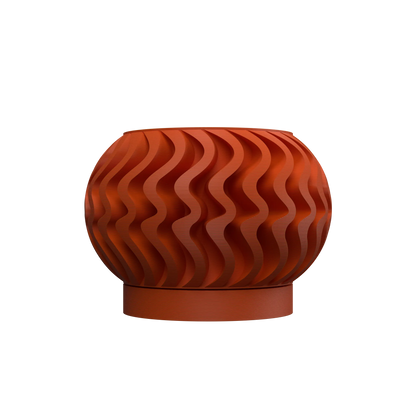 Pot décoratif Noli orange en matériau durable, design contemporain avec motifs ondulés en relief.