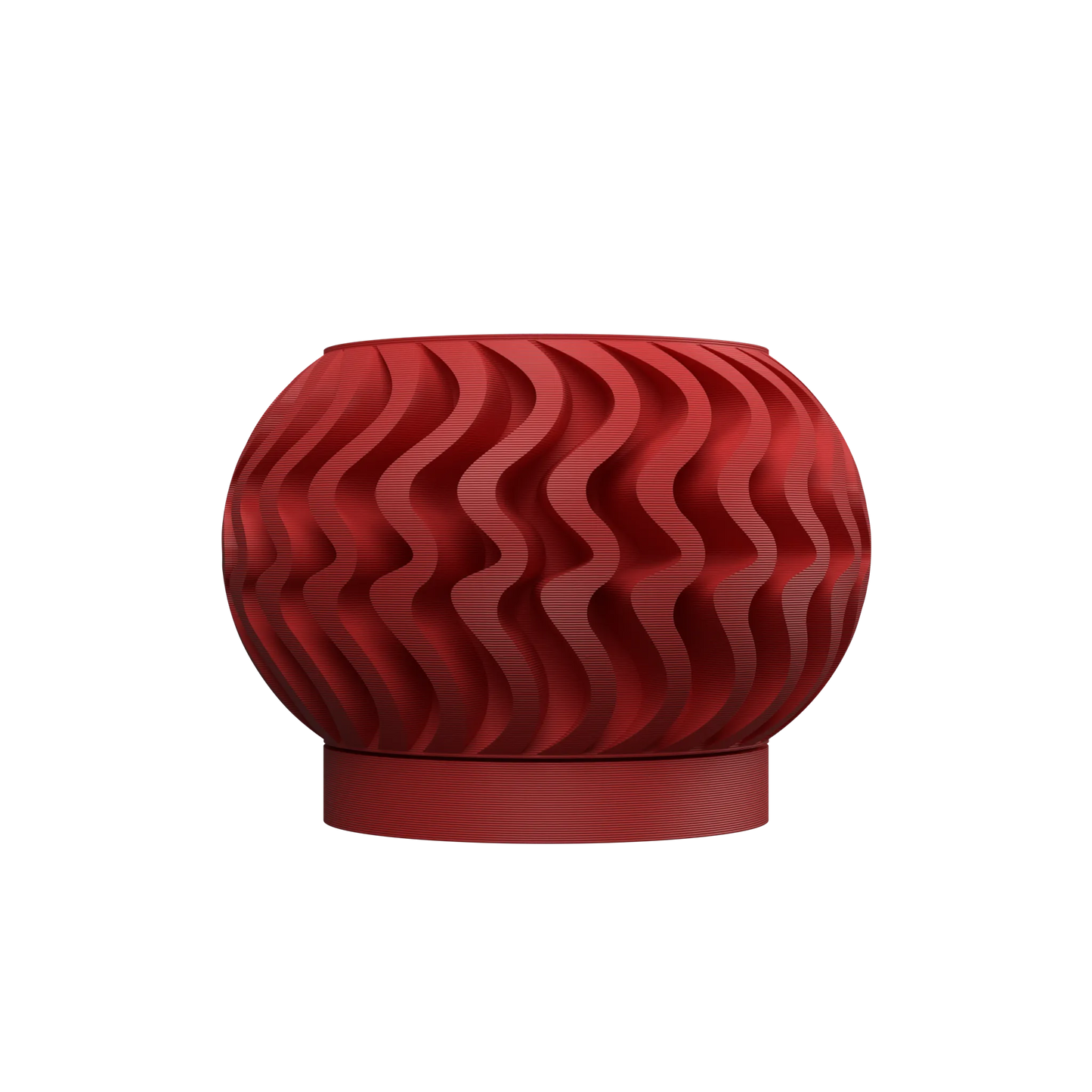 Pot décoratif rouge vif en matériau durable avec design contemporain ondulé et forme ronde compacte.
