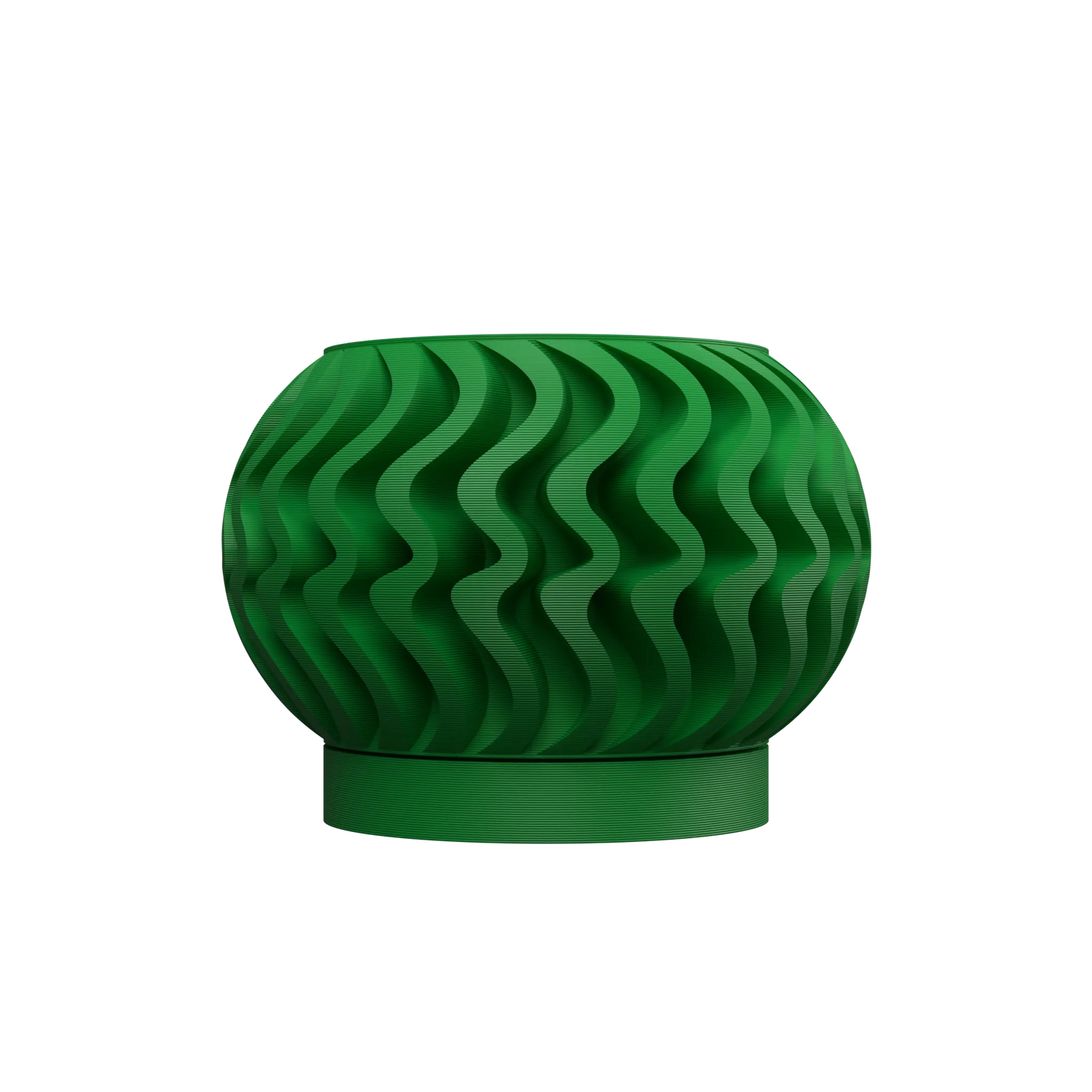 Pot décoratif vert forêt en matériau durable avec un design contemporain ondulé et texturé.