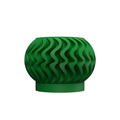 Pot décoratif vert forêt en matériau durable avec un design contemporain ondulé et texturé.