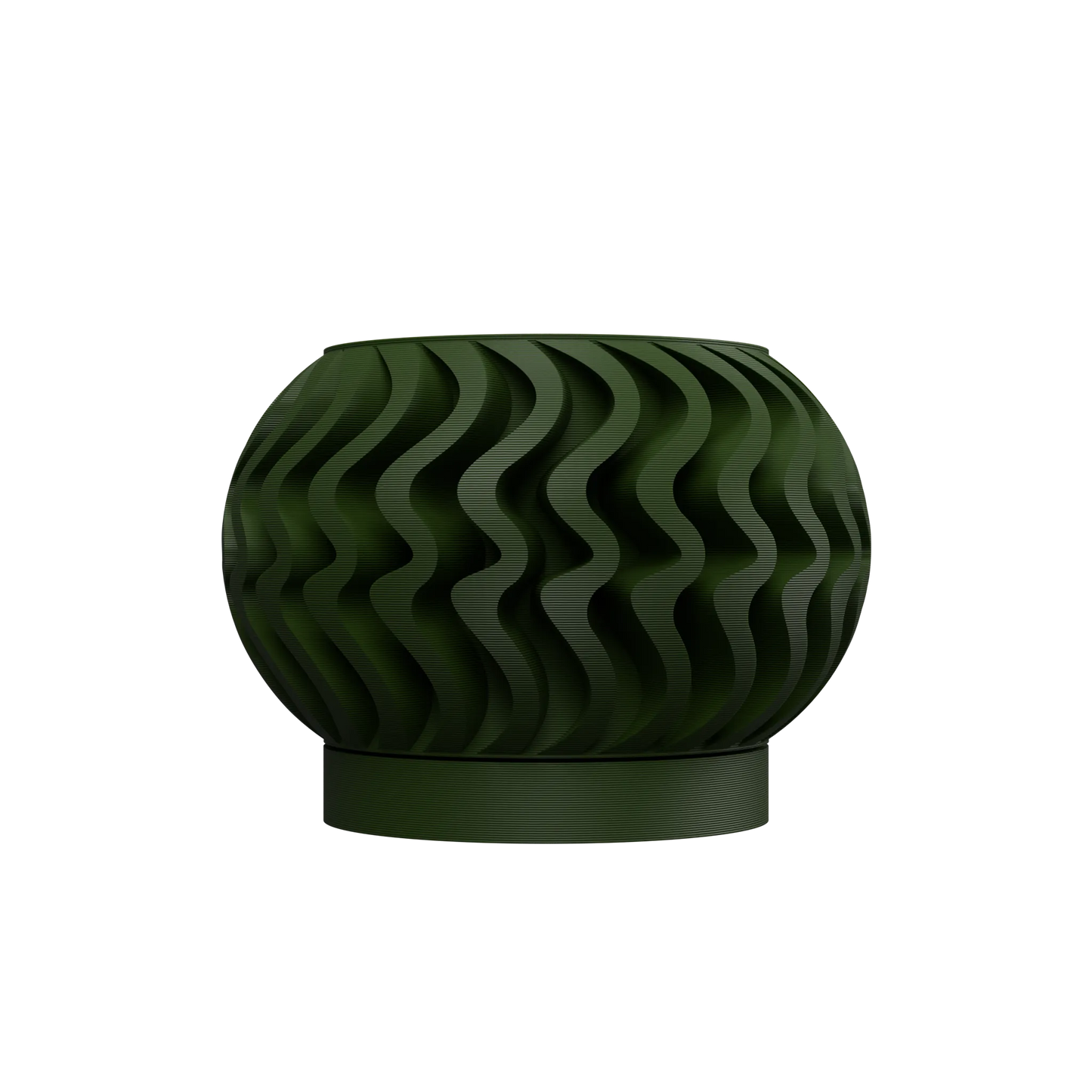 Pot décoratif vert forêt en matériau durable avec design contemporain en ondulations sculptées.