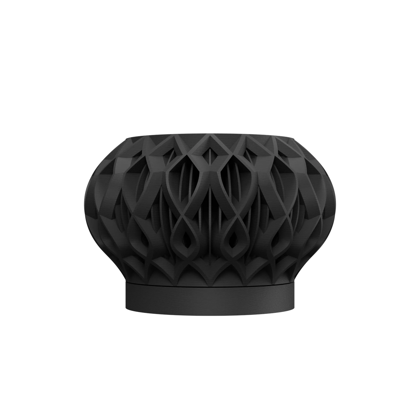 Pot décoratif anthracite en matériau durable avec design contemporain ajouré et forme sphérique aplatie.