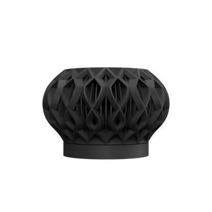 Pot décoratif anthracite en matériau durable avec design contemporain ajouré et forme sphérique aplatie.