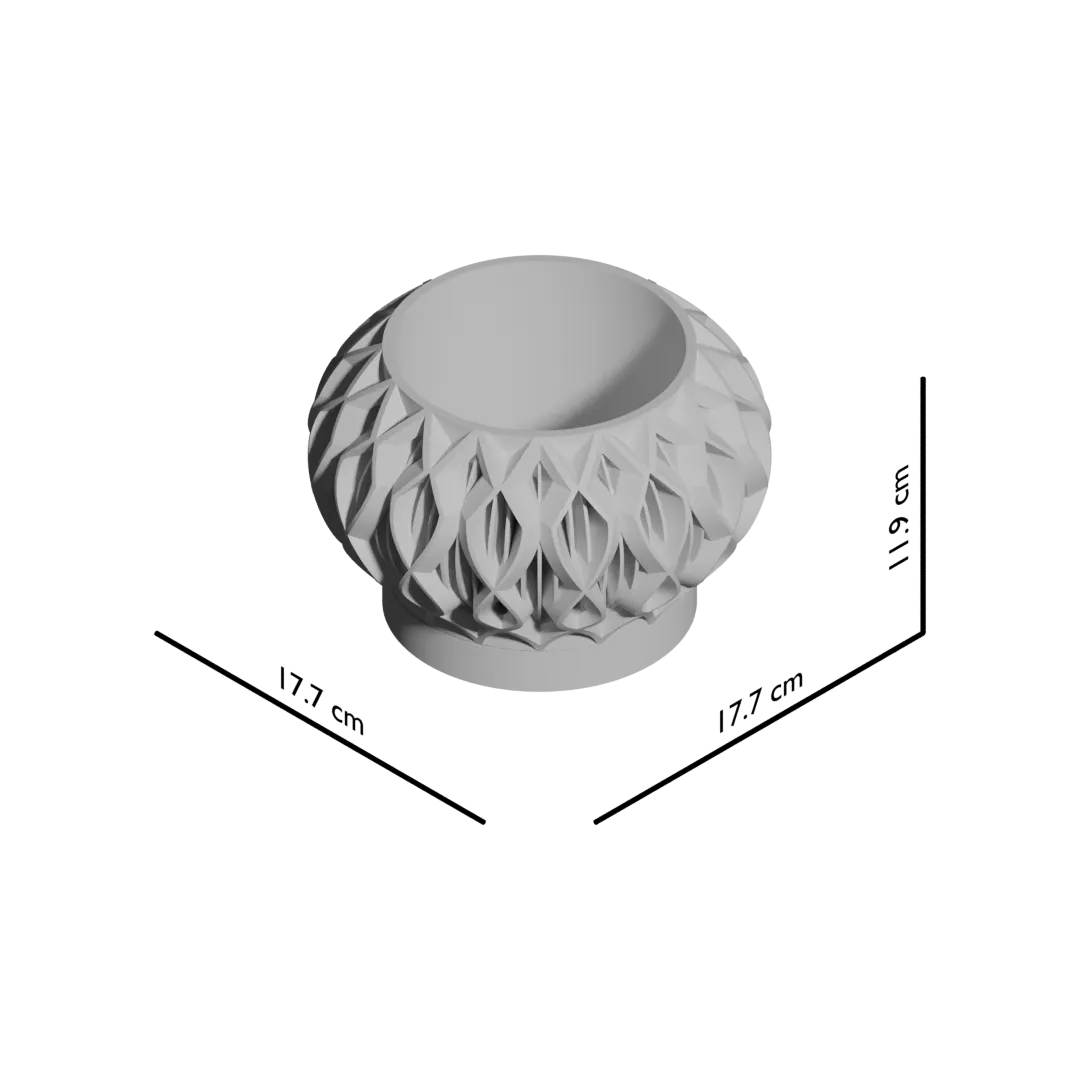 Pot décoratif anthracite en matériau durable avec design contemporain en relief géométrique arrondi.