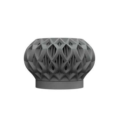 Pot décoratif anthracite en matériau durable au design contemporain géométrique ajouré, forme ronde et base plate.