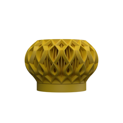 Pot décoratif jaune au design contemporain, structure durable avec motifs géométriques en relief.