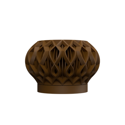 Pot décoratif contemporain en matériau durable marron avec motif géométrique ajouré design.