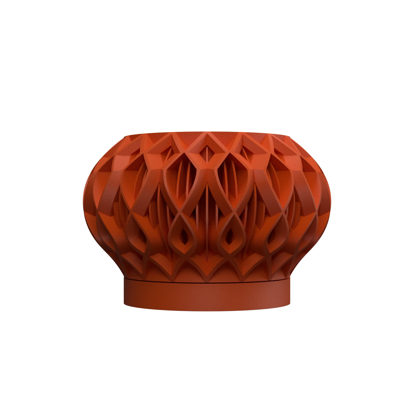 Pot décoratif orange en matériau durable avec motif géométrique ajouré au design contemporain.