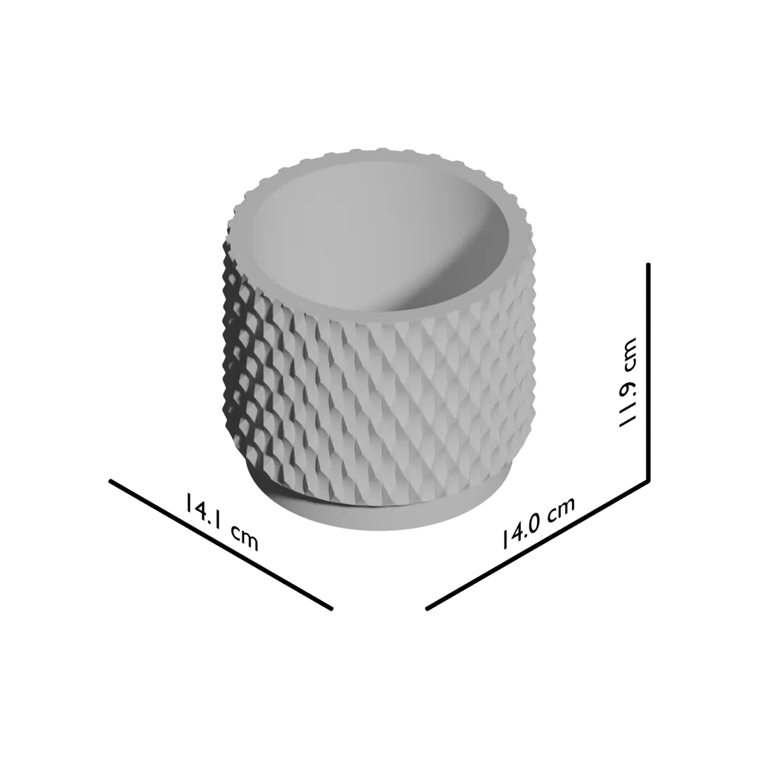 Pot décoratif anthracite en matériau durable avec design contemporain texturé à motifs géométriques.