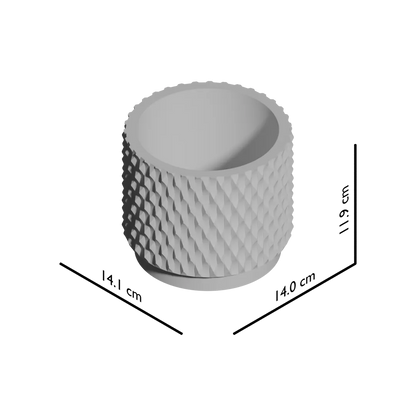 Pot décoratif anthracite en matériau durable avec design contemporain texturé à motifs géométriques.