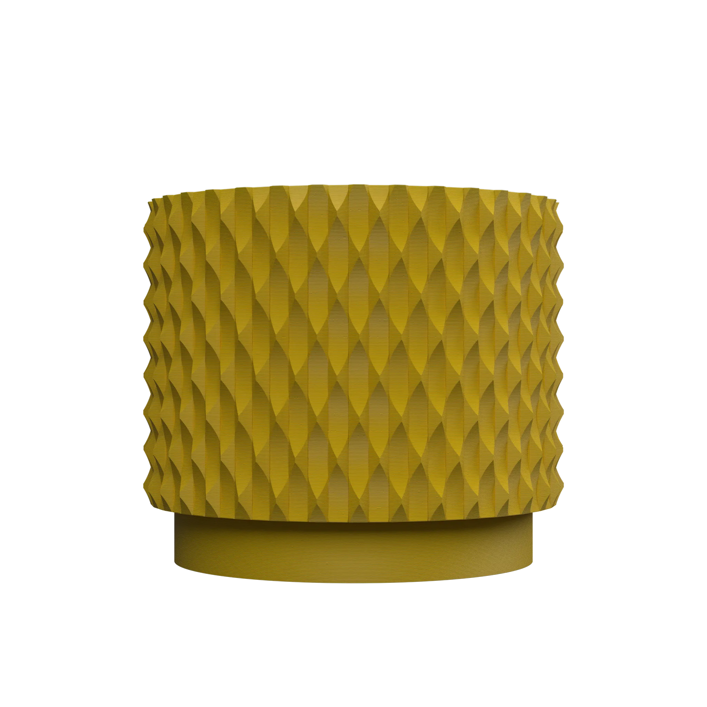 Pot décoratif jaune moutarde en matériau durable avec surface texturée en relief au design contemporain.